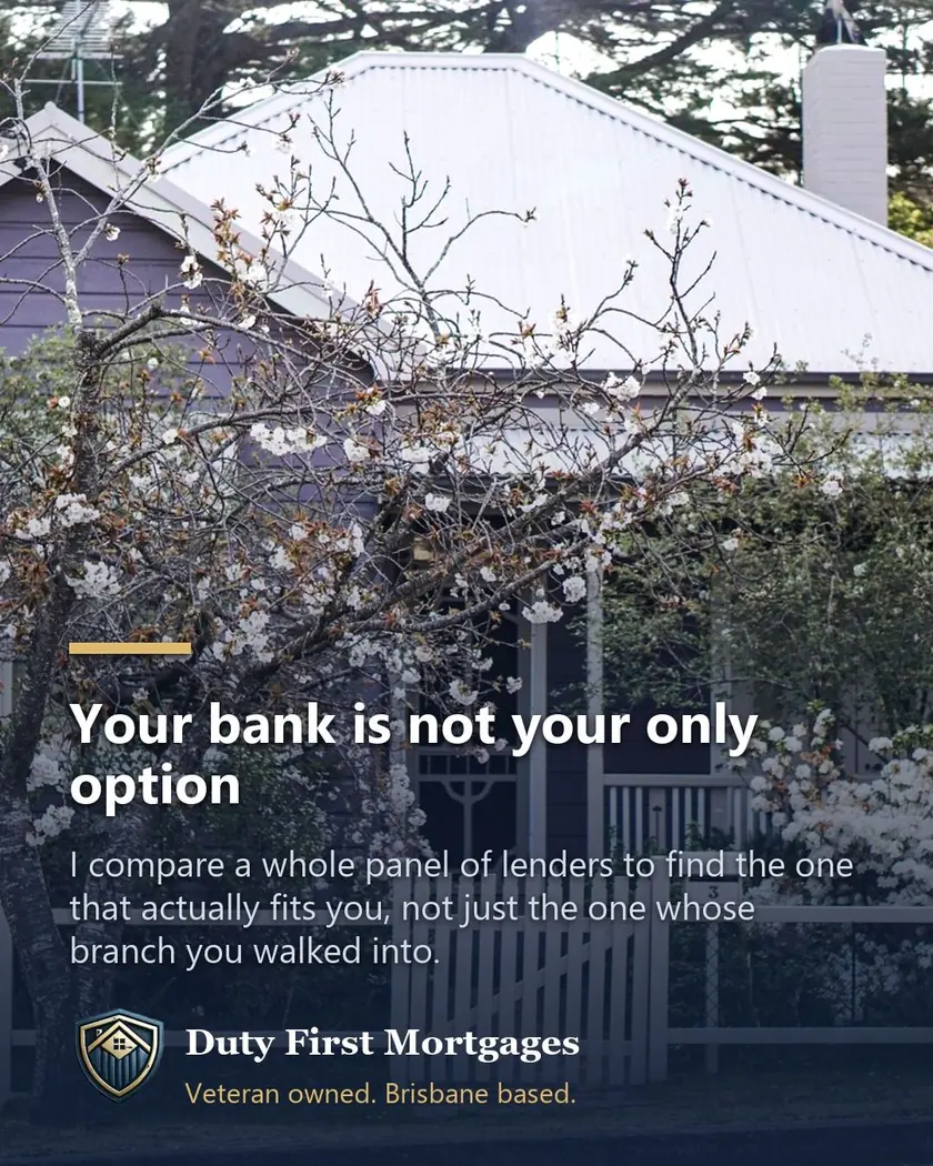 Character cottage behind a white picket fence and blossom tree, captioned: your bank is not your only option
