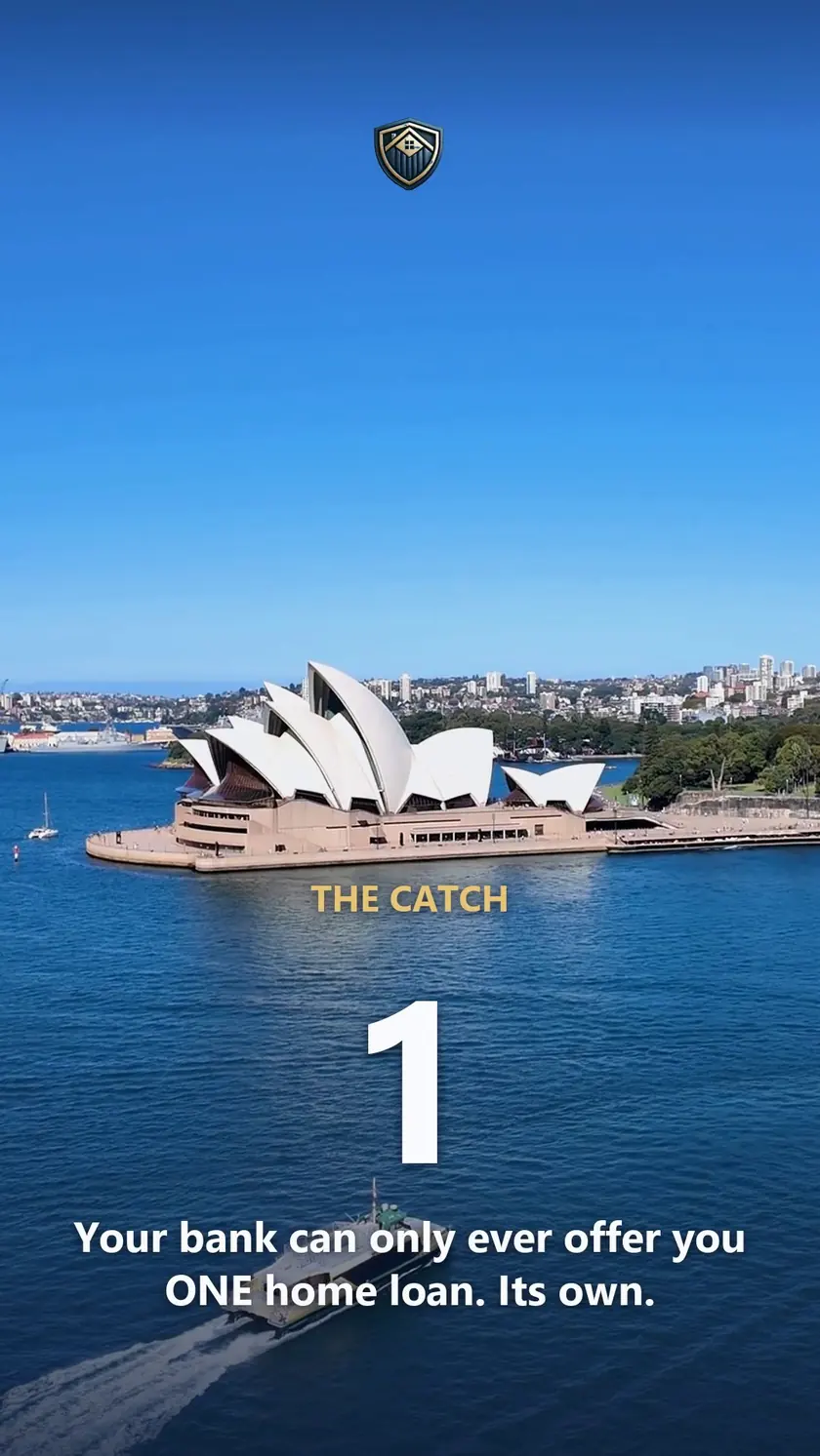 Aerial photo of the Sydney Opera House and Sydney Harbour with the words: The catch. Your bank can only ever offer you ONE home loan. Its own.
