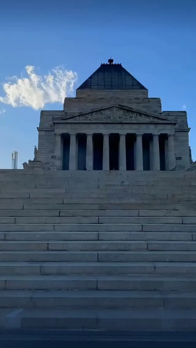 The Shrine of Remembrance in Melbourne under a blue sky